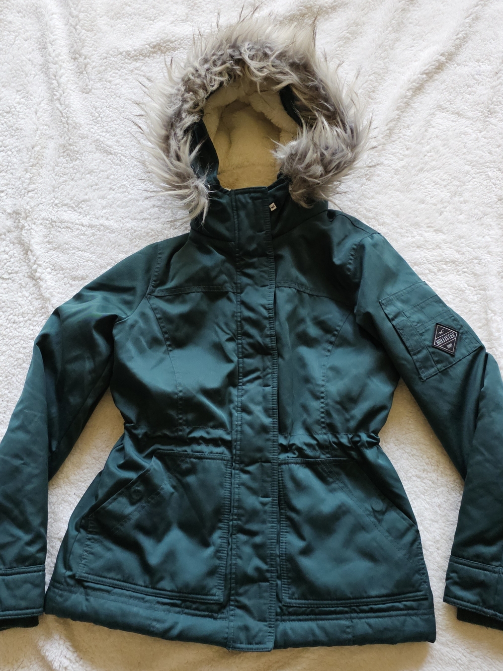 Women’s Dark Teal Hooded Winter Parka with Faux Fur Trim